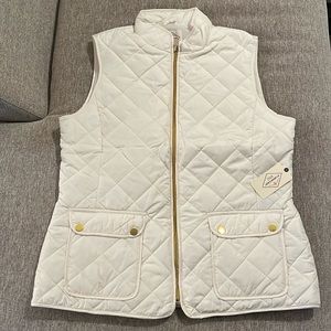 White quilted vest with gold detail. Size large – tall.